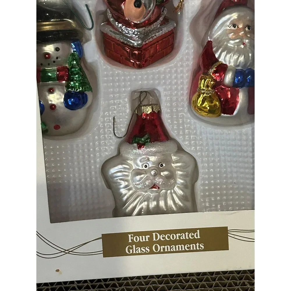 Box of 4 Glass Christmas Ornaments In‎ Box Target 2001 Santas Snowman